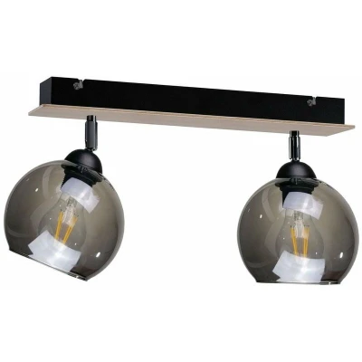 Image of Wood Twin Ceiling Spotlight Black, 50cm, 2x E27
