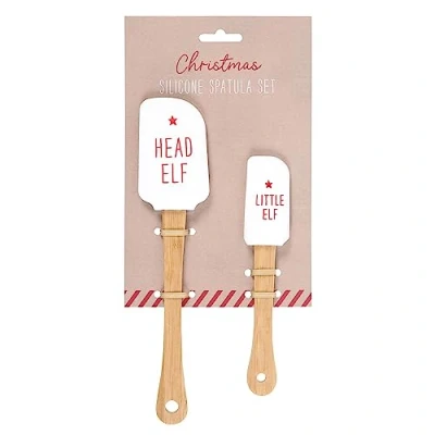 Image of Head Elf Little Silicone Spatula Set Christmas with Bamboo Handle for Festive Baking