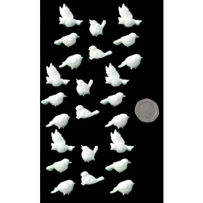 Image of 25 x Edible 3D Birds Bird icing toppers, cake cupcakes decorations (White)
