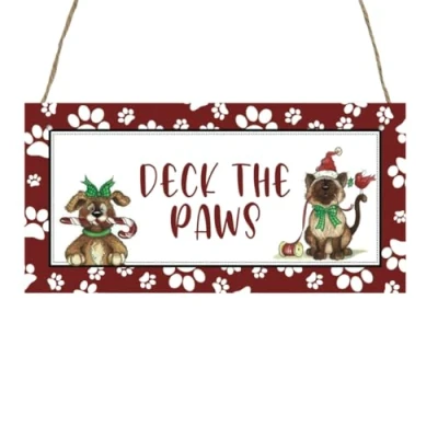 Image of Second Ave Funny Deck The Paws Christmas Xmas Dog Owner Wooden Hanging Decoration Festive Home Sign Plaque