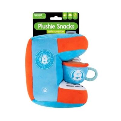 Image of YöL Blue &amp; Orange Soft Plush Coffee Machine With Mug Dog Toy Squeaker Pet Puppy Interactive Play