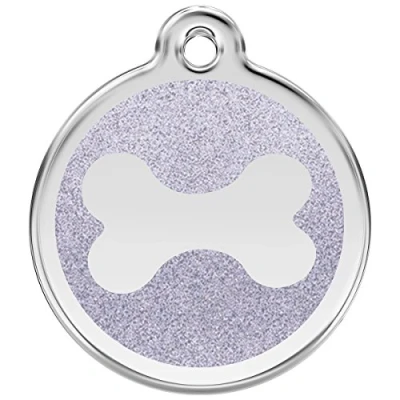 Image of Red Dingo Glitter Bone Dog ID Tag (Silver, Small)