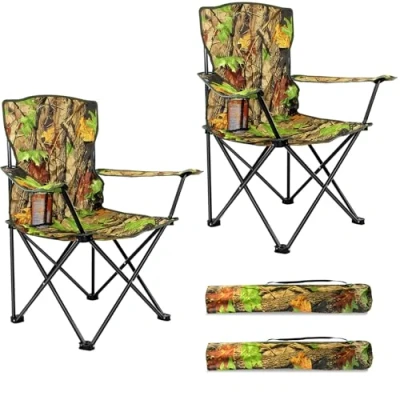 Image of Crystals Set of 2 Folding Camping Chair Heavy Duty Structure, Waterproof &amp; Foldable with Cup Holder Side Pockets, Ideal for Garden, Fishing, Picnic, Travel Comfort