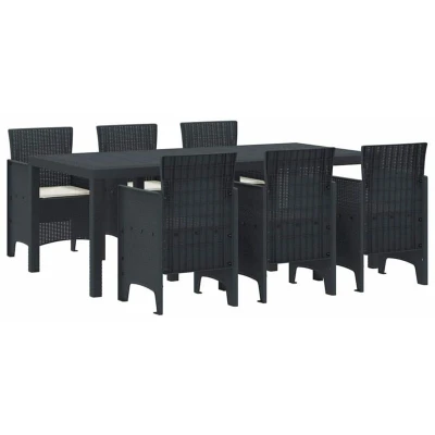 Image of vidaXL 7 Piece Garden Dining Set with Cushions Anthracite Poly Rattan