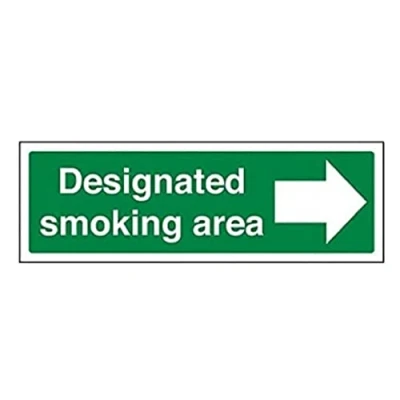 Image of V Safety Designated Smoking Area/Arrow Right Prohibition Sign 300mm x 100mm 1mm Rigid Plastic