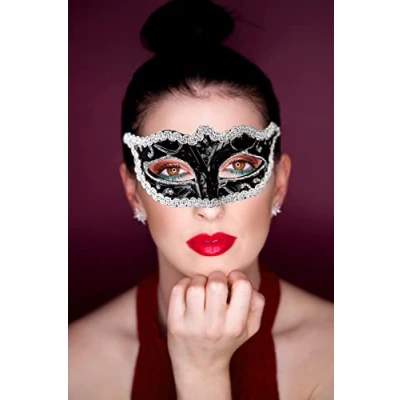 Image of SHATCHI Venetian Masquerade Lace Mask Carnival Eye Masks Halloween Ball Party Prom For Man Ladies Fancy Dress, Black &amp; Silver, One Size