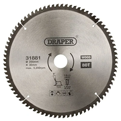 Image of Draper TCT Triple Chip Grind Circular Saw Blade, 255 x 30mm, 80T