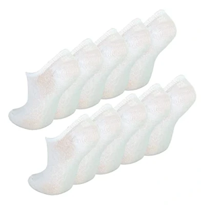 Image of 10 Pair Multipack Kids Invisible Socks Sock Snob Breathable White No Show for Girls &amp; Boys (3 7 Years, White)