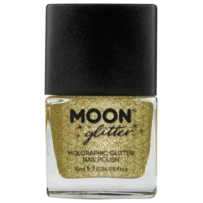 Image of Holographic Glitter Nail Polish by Moon Gold Sparkle and Shine Varnish 10ml