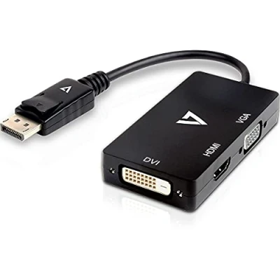 Image of V7 V7DP VGADVIHDMI 1E DisplayPort Adapter (m) to VGA, HDMI or DVI (f)