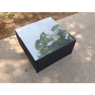 Image of Fimous Square Rattan Coffee Tea Side Table Indoor Outdoor Use Garden Furniture Accessory Patio Black