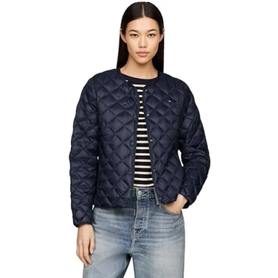 Image of Tommy Hilfiger Quilted Collarless Down jacket, Women&#039;s, Size: Medium, Desert sky