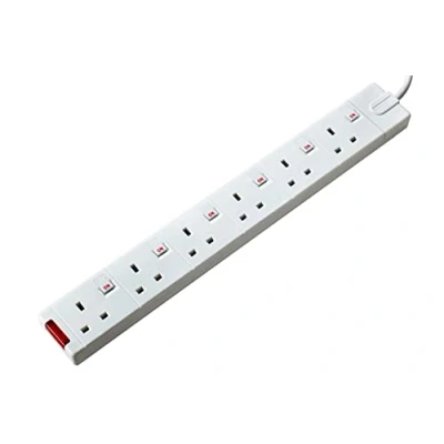 Image of Masterplug Six Socket Rewireable Trailing with Power Indicator and Individual Switches, Without Plug Cable, White