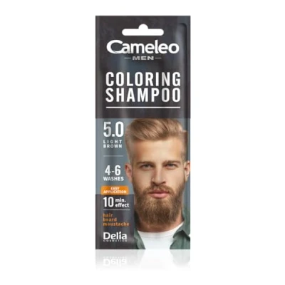 Image of Cameleo Men Coloring Shampoo Light Brown Hair, Beard, Mustache Visible Color in 10 Minutes Refreshes Lasts for 4 to 6 Washes Easy &amp; Quick Application Walnut Extract 15 ml