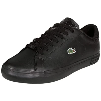 Image of Lacoste Mens Powercourt Leather Sneakers, Blk/Blk, 11 UK