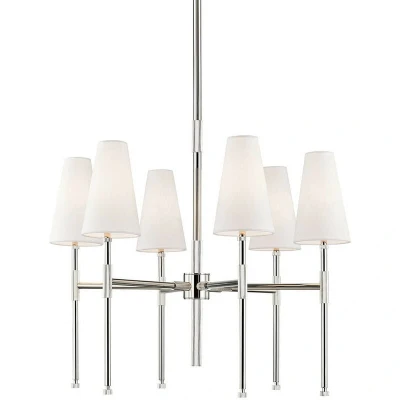 Image of Bowery 6 Light Chandelier Polished Nickel, Linen