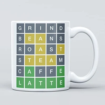 Image of Coffee Wordle Word Game Large Heavy Duty Ceramic Novelty Funny Mug, Cup for Men &amp; Women, Girls Boys Gift Birthday, Leaving, Teacher, Christmas, Congratulations