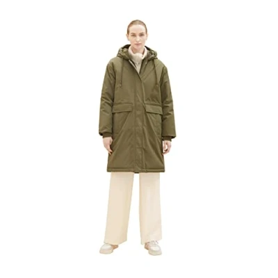 Image of TOM TAILOR Women&#039;s 1037561 Raincoat with Quilting and Hood, 11848 jungle Soil Green, XL