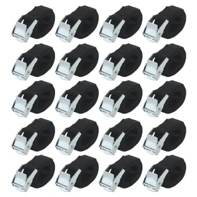 Image of MUKCHAP 20 PCS 1m x 25mm Black Tie Down Lashing Straps, Adjustable Tension Belt Cam Buckle Straps for Motorcycle, Luggage, Trucks