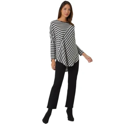 Image of Roman Originals Contrast Stripe Stretch Jersey Top for Women UK Ladies Everyday Autumn Winter Round Neckline Comfy Soft Evening Vacation Work Party Night Out Black Grey Size 12