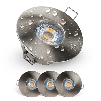 Image of EMOS Bathroom Spot Lights Ceiling LED Waterproof IP44 Spotlight 5W, 370lm, 3000K Warm White, 220 240V Powered Pack of 3 recessed Downlights for Outdoor Hallway, Soffit etc., Silver