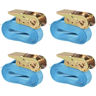 Image of vidaXL Ratchet Tie Down Straps 4 pcs 0.8 Tonnes 6mx25mm Blue