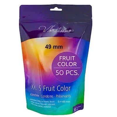Image of VIBRATISSIMO Fruit Coloured Condoms 50 Pack I Feel Real &amp; Extra Lubricated for Men Resealable Condom Bag Colourful Ultra Thin w=49mm