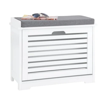Image of SoBuy Hallway Shoe Bench Rack Cabinet with Seat Cushion and Flip drawer White W60 x D29 H49cm FSR184 K W