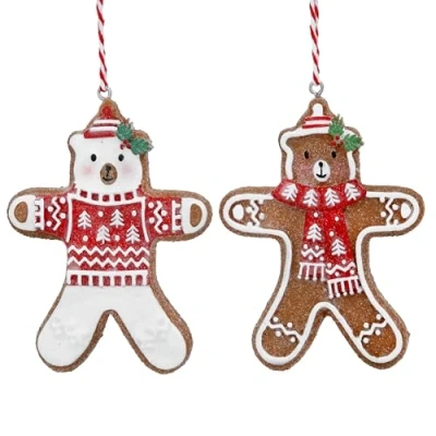 Image of Gisela Graham Resin Gingerbread Teddy Christmas Decorations set of two