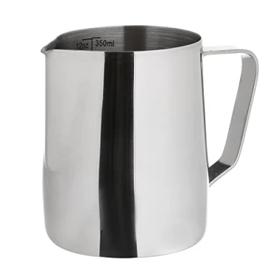 Image of Qualtex Ovation Stainless Steel Milk Jug Frothing Frother Coffee Latte Pitcher 350ml Measure Cup