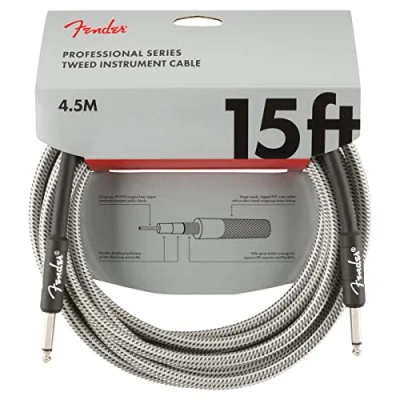 Image of Fender Professional Series Instrument Cable, 15 ft, Straight/ Straight, 4.5m, White Tweed