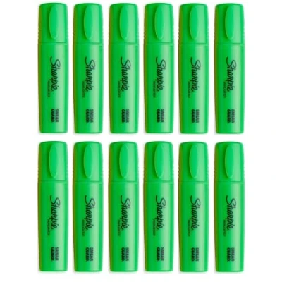 Image of Sharpie Fluo XL Highlighter Pen 3 Blade Chisel Tip 12 Pack Green