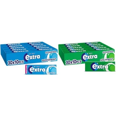 Image of Extra Peppermint 10 Piece 30 Pack and Spearmint Pack, Freshens Breath, with Xylitol, Helps Oral Hygiene for Healthy Teeth Gums (60 Packs)