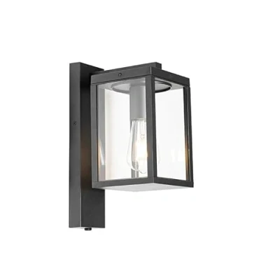 Image of Qazqa Outdoor Wall Lantern Black with Light Dark Sensor IP44 Charlois Garden Industrial Suitable for LED E27 1 Aluminium Security