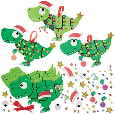 Image of Baker Ross FX374 Tree Rex Dinosaur Mix and Match Decoration Kits Pack of 8, Kids Christmas Decorations Craft Kit, Arts Crafts