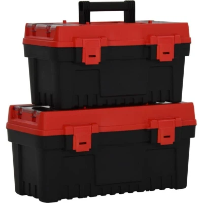 Image of vidaXL 2 Piece Tool Box Set Black and Red Polypropylene