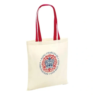 Image of SmartyPants King Charles III Tote Bag Royal Coronation of His Majesty The Crown Monarch Ceremony Celebration Memorabilia Carrier Cotton Shopper OFFICIAL (Red Handle)