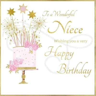 Image of Rush Design Wonderful Niece Birthday Card Floral Cake and Sparklers with Foil Finish Eco Friendly Recyclable