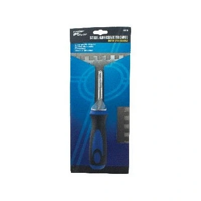 Image of Blue 12cm x 28cm Steel Notched Adhesive Trowel By Pro User