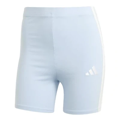 Image of adidas Women&#039;s ESSENTIALS 3 STRIPES HIGH WAISTED BIKER SHORTS, glow blue/white, L