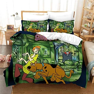 Image of NICHIYO Scooby DOO Bed Linen Set Duvet Cover and Pillowcase, Microfibre, 3D Digital Print Three Piece Bedding (Duvet + Pillowcases) (11, Doubie 200 x cm)