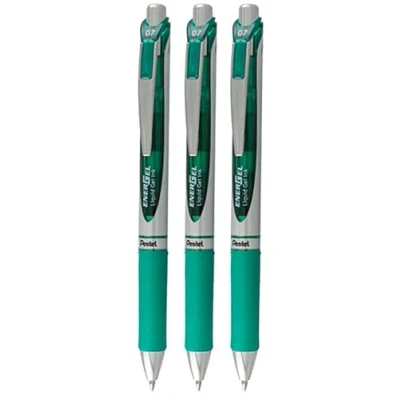 Image of Pentel EnerGel XM BL77 Retractable Liquid Gel Ink Pen 0.7mm 54% Recycled Green Pack of 3