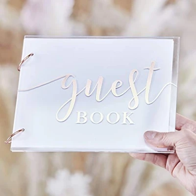 Image of Ginger Ray Rose Gold and Clear Acrylic Wedding Guest Book