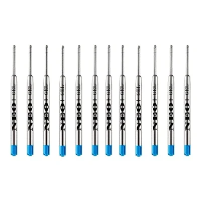 Image of NEO+ Ballpoint Gel Metal Pen Refills, Fine Point 0.5mm. Compatible with Parker Ball Pen. 12 x Blue Ink.