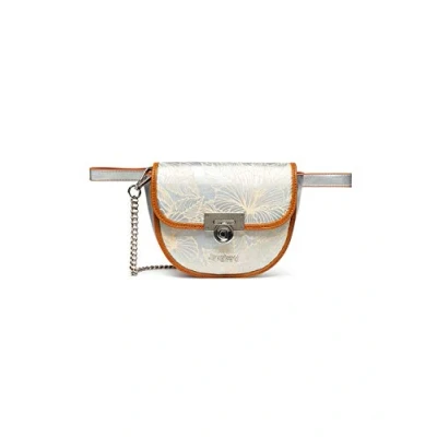 Image of Desigual Women&#039;s Silver Floral Rino Akela Nyon Bum Bag with Chain Strap for Shoulder