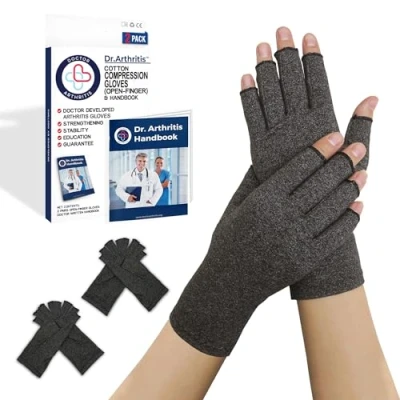 Image of Doctor Developed Compression Gloves for Arthritis &amp; Written Handbook/Fingerless Women Men, Hand Support Pain Relief Carpal Tunnel, 2 Pairs (XS)