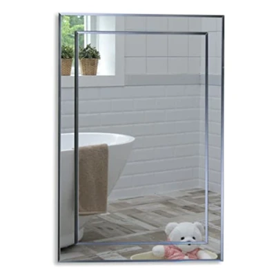 Image of Neue Design Mood Rectangular Bathroom Mirror Wall Mounted, Double Layer of Glass, Modern &amp; Stylish with Contemporary Bevelled Edges (70cm x 50cm)