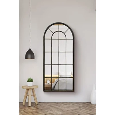 Image of Large New Black Multi Panelled Arched Window Indoor and Outdoor Mirror 5ft3 x 2ft5 160cm 75cm