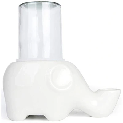 Image of DHGTEP Cat Drinking Water Fountain Ceramic Pet Mate Dispensers Bowl Elephant Shape Anti flip Cats Kittens Dogs (Color : White)