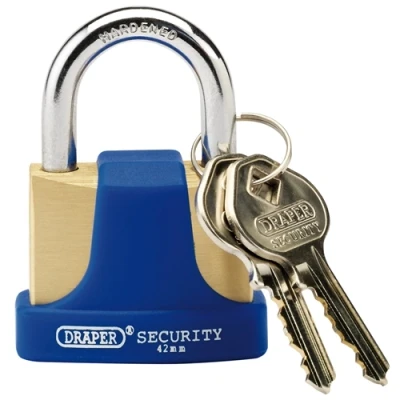 Image of Draper Solid Brass Padlock and 2 Keys with Hardened Steel Shackle Bumper, 42mm